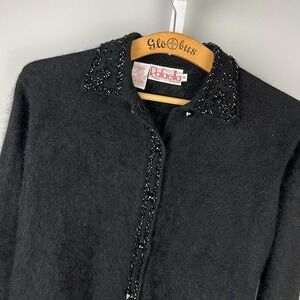 Vintage Rafaella Petites Black Cardigan Sweater Womens PS Angora Wool Blend‎